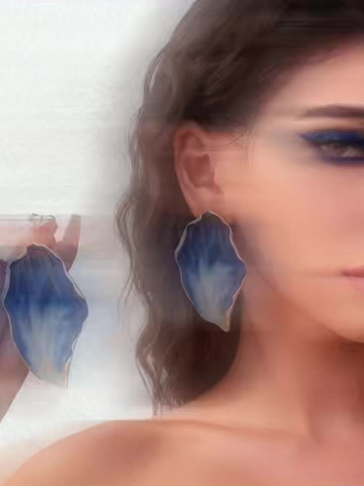 Women's Hand-Painted Blue & White Gradient Petal-Shaped Earrings